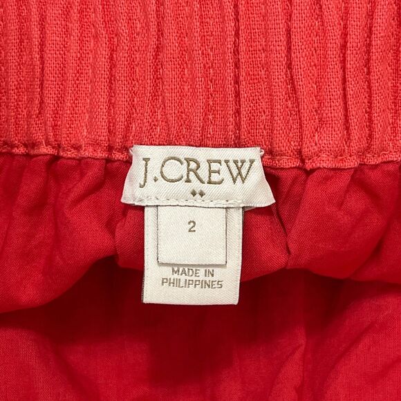 J Crew Skirt‎ Womens 2 Short Linen Cotton Elastic Waist Red Paper Bag Lined - Picture 4 of 11